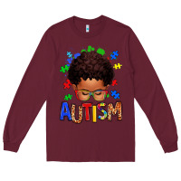 Burgundy autism afro kid Long Sleeve Tee - texasbilliewilder