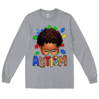 Heather Grey autism afro kid Long Sleeve Tee - texasbilliewilder