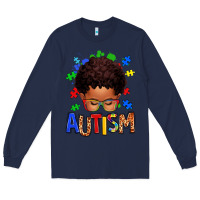 Navy autism afro kid Long Sleeve Tee - texasbilliewilder