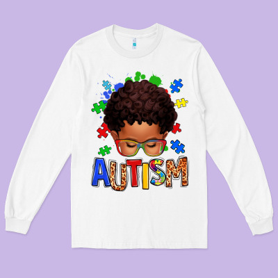 Autism Afro Kid Long Sleeve Tee Designed By Texasbilliewilder