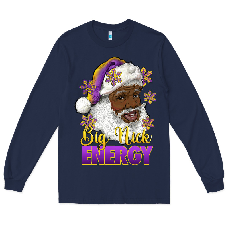 Big Nick Energy Purple And Gold Afro Santa Long Sleeve Tee by RanaPortraitStore | Teevron