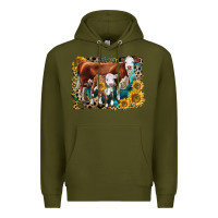 Army Green Hereford Cow and Hereford Calf With Leopard Premium Hoodie - LillyAllenDesigns