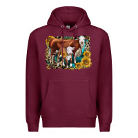 Burgundy Hereford Cow and Hereford Calf With Leopard Premium Hoodie - LillyAllenDesigns