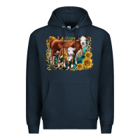 Navy Hereford Cow and Hereford Calf With Leopard Premium Hoodie - LillyAllenDesigns