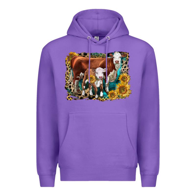 Hereford Cow And Hereford Calf With Leopard Premium Hoodie by LillyAllenDesigns | Teevron