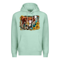 Seafoam Hereford Cow and Hereford Calf With Leopard Premium Hoodie - LillyAllenDesigns