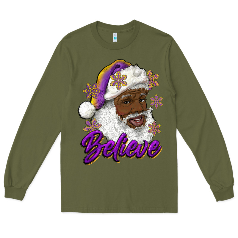 Believe Purple And Gold African American Santa Long Sleeve Tee by RanaPortraitStore | Teevron