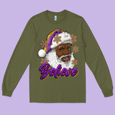 Long Sleeve Tee believe purple and gold african american santa