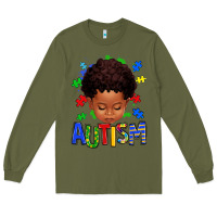 Army Green autism afro kid full face Long Sleeve Tee - texasbilliewilder