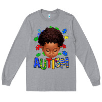 Heather Grey autism afro kid full face Long Sleeve Tee - texasbilliewilder