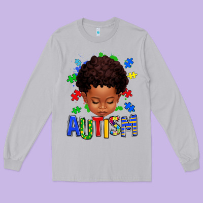 Autism Afro Kid Full Face Long Sleeve Tee Designed By Texasbilliewilder