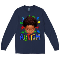 Navy autism afro kid full face Long Sleeve Tee - texasbilliewilder