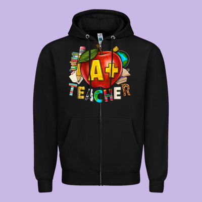 A Plus Teacher Zipper Hoodie Designed By Texasbilliewilder