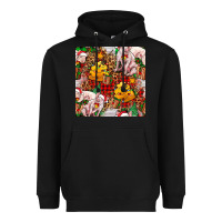 Black christmas pig  tartan with  hay and christmas ligh Heavyweight Hoodie - FaDigitalArtStudio