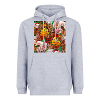 Heather Grey christmas pig  tartan with  hay and christmas ligh Heavyweight Hoodie - FaDigitalArtStudio