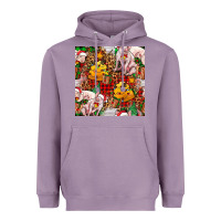 Lavender christmas pig  tartan with  hay and christmas ligh Heavyweight Hoodie - FaDigitalArtStudio