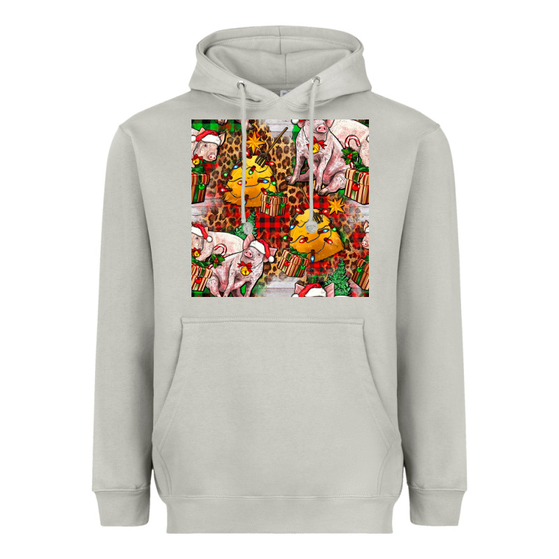 Christmas Pig  Tartan With  Hay And Christmas Ligh Heavyweight Hoodie by FaDigitalArtStudio | Teevron