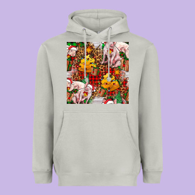 Christmas Pig  Tartan With  Hay And Christmas Ligh Heavyweight Hoodie Designed By Fadigitalartstudio