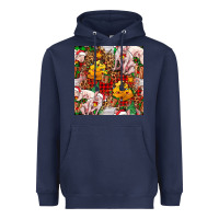 Navy christmas pig  tartan with  hay and christmas ligh Heavyweight Hoodie - FaDigitalArtStudio