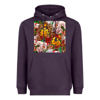 Plum christmas pig  tartan with  hay and christmas ligh Heavyweight Hoodie - FaDigitalArtStudio