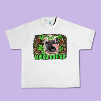 Lucky Heifer With Glasses St Patricks Urban Heavy Tee Designed By Artiststas