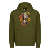 Army Green hereford bull rope and sunflowers Premium Hoodie - LillyAllenDesigns