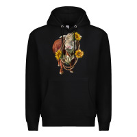 Black hereford bull rope and sunflowers Premium Hoodie - LillyAllenDesigns