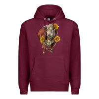 Burgundy hereford bull rope and sunflowers Premium Hoodie - LillyAllenDesigns