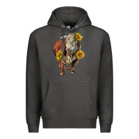 Charcoal Heather hereford bull rope and sunflowers Premium Hoodie - LillyAllenDesigns
