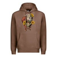 Chestnut hereford bull rope and sunflowers Premium Hoodie - LillyAllenDesigns