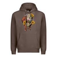 Coffee hereford bull rope and sunflowers Premium Hoodie - LillyAllenDesigns