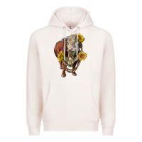 Pale Pink hereford bull rope and sunflowers Premium Hoodie - LillyAllenDesigns