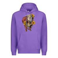 Purple hereford bull rope and sunflowers Premium Hoodie - LillyAllenDesigns