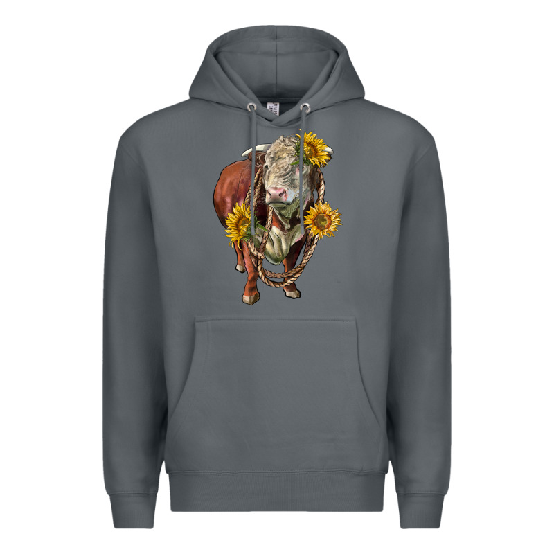 Hereford Bull Rope And Sunflowers Premium Hoodie by LillyAllenDesigns | Teevron