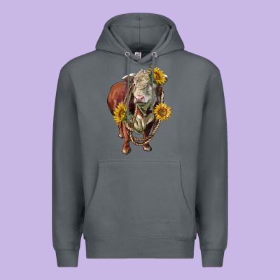 Hereford Bull Rope And Sunflowers Premium Hoodie Designed By Lillyallendesigns