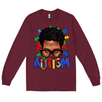 Burgundy autism afro man Long Sleeve Tee - texasbilliewilder
