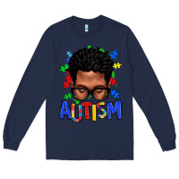 Navy autism afro man Long Sleeve Tee - texasbilliewilder