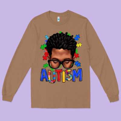 Autism Afro Man Long Sleeve Tee Designed By Texasbilliewilder