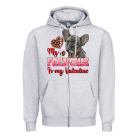 Heather Grey my frenchie is my valentine Zipper Hoodie - RanaPortraitStore