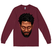Burgundy bearded black man portrait Long Sleeve Tee - texasbilliewilder