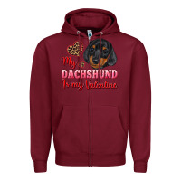 Burgundy my dachshund is my valentine Zipper Hoodie - RanaPortraitStore