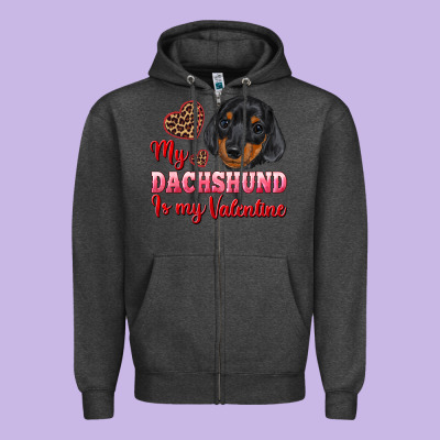 My Dachshund Is My Valentine Zipper Hoodie Designed By Ranaportraitstore