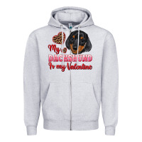 Heather Grey my dachshund is my valentine Zipper Hoodie - RanaPortraitStore