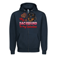 Navy my dachshund is my valentine Zipper Hoodie - RanaPortraitStore