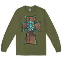 Army Green Wood Turquoise Gemstone Cross Long Sleeve Tee - RanaPortraitStore