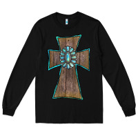 Black Wood Turquoise Gemstone Cross Long Sleeve Tee - RanaPortraitStore