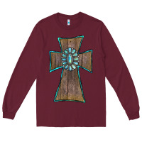 Burgundy Wood Turquoise Gemstone Cross Long Sleeve Tee - RanaPortraitStore
