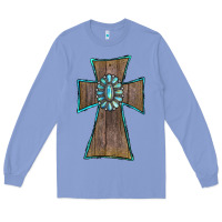 Colony Blue Wood Turquoise Gemstone Cross Long Sleeve Tee - RanaPortraitStore