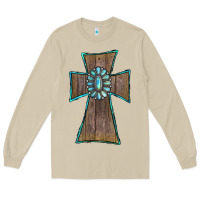 Mushroom Wood Turquoise Gemstone Cross Long Sleeve Tee - RanaPortraitStore
