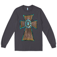 Smoke Wood Turquoise Gemstone Cross Long Sleeve Tee - RanaPortraitStore